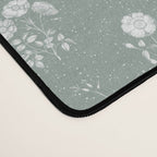 Green and White Vintage Block Print Floral Desk Mat Gallery Image 4