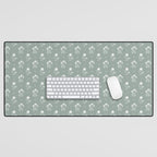 Green and White Vintage Block Print Floral Desk Mat Gallery Image 1