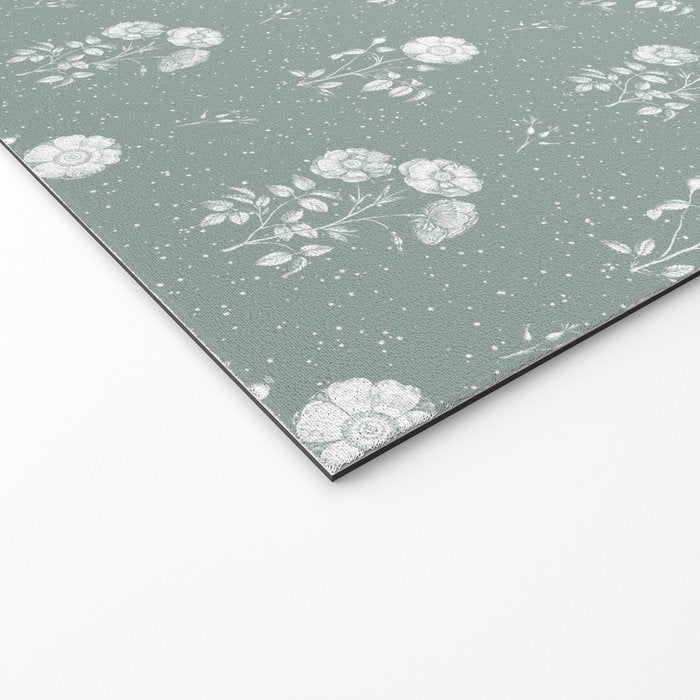 Green and White Vintage Block Print Floral Welcome Mat Gallery Image 2