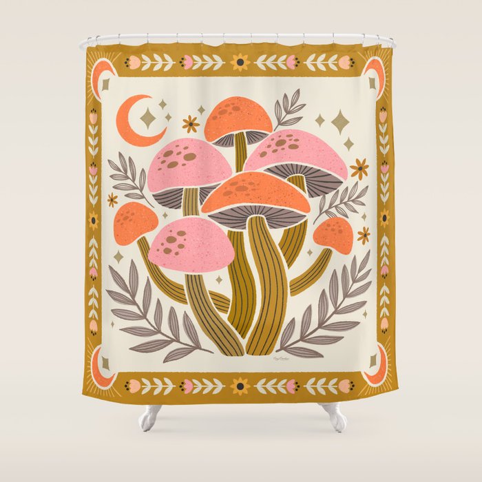 Mushrooms and Moons - Light Shower Curtain Gallery Image 1