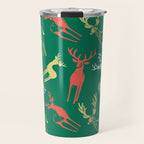 Green christmas reindeer animal pattern Travel Mug Gallery Image 1