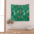 Green christmas reindeer animal pattern Wall Tapestry Gallery Image 2