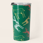 Green christmas reindeer animal pattern Travel Mug Gallery Image 3
