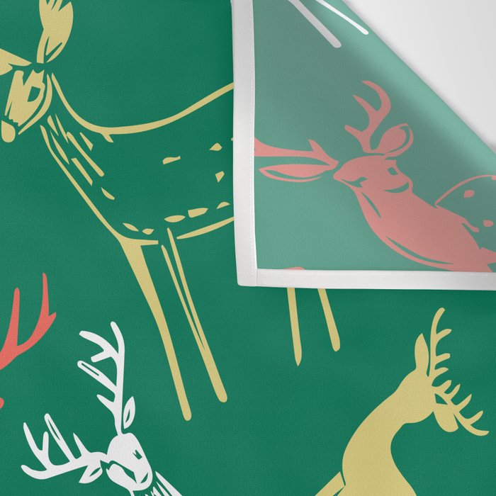 Green christmas reindeer animal pattern Wall Tapestry Gallery Image 3