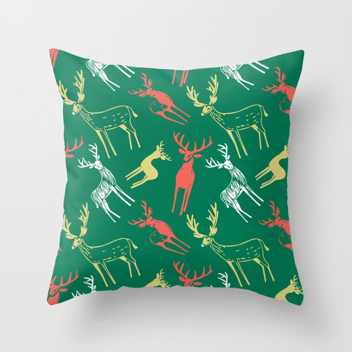 Green christmas reindeer animal pattern Throw Pillow Gallery Image 6