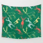Green christmas reindeer animal pattern Wall Tapestry Gallery Image 4