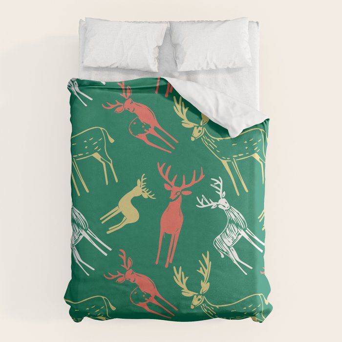 Green christmas reindeer animal pattern Duvet Cover Gallery Image 6