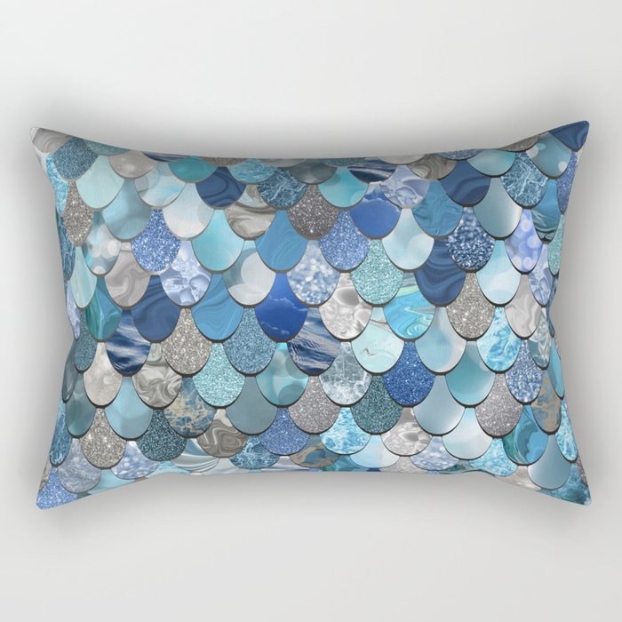 Mermaid Ocean Blue Pattern Rectangular Pillow Gallery Image 2