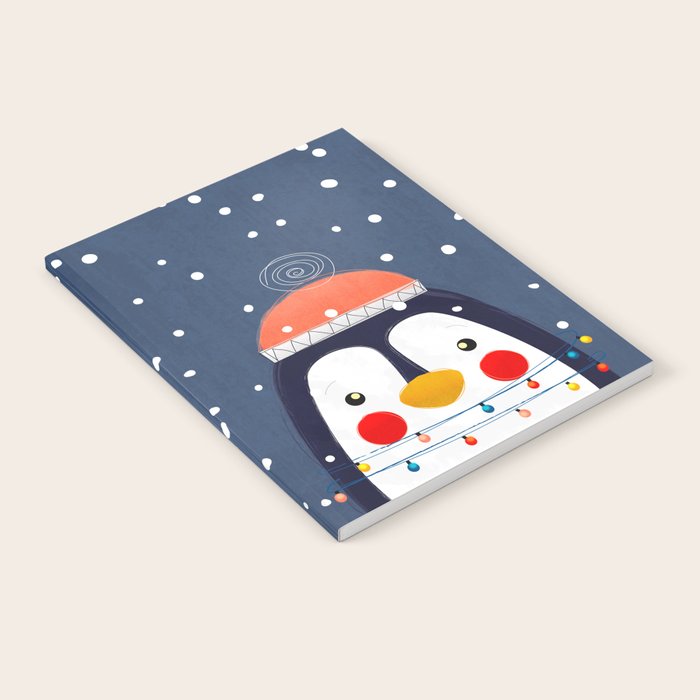 Christmas Penguin with fairy lights no2 Notebook Gallery Image 1