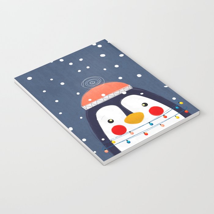 Christmas Penguin with fairy lights no2 Notebook Gallery Image 3