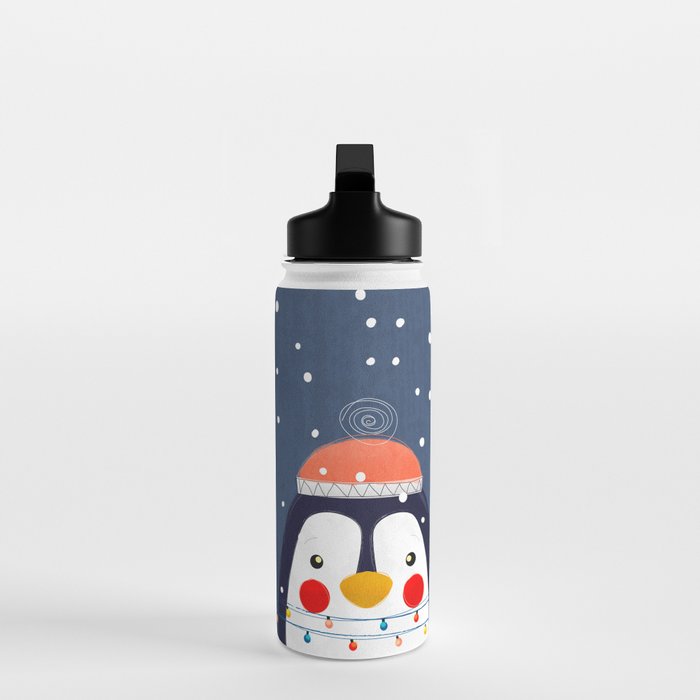 Christmas Penguin with fairy lights no2 Water Bottle Gallery Image 3