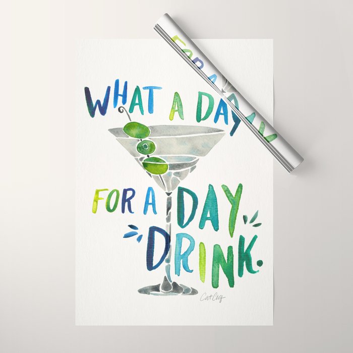 What a Day for a Day Drink - Blue & Green Palette Wrapping Paper Gallery Image 1