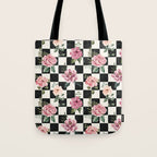 Moonlit Hollow Vintage Checkered Floral Tote Bag Gallery Image 1