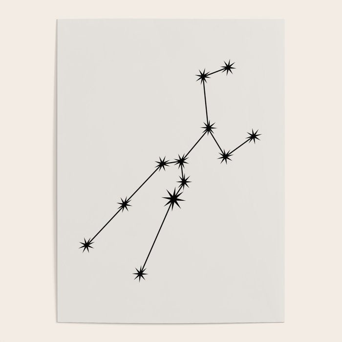 Taurus Zodiac Star Constellation Line Art White Poster Gallery Image 4