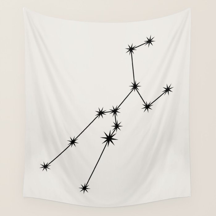 Taurus Zodiac Star Constellation Line Art White Wall Tapestry Gallery Image 4