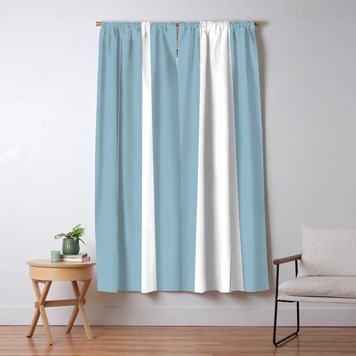 Large Baby Blue and White Vertical Cabana Tent Stripes Window Curtain Gallery Image 5