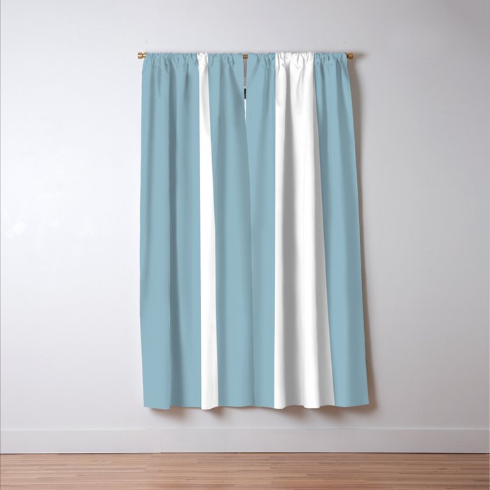 Large Baby Blue and White Vertical Cabana Tent Stripes Window Curtain Gallery Image 3