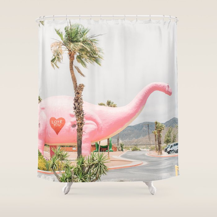 Pink Dinosaur | Cabazon Dinosaurs in Palm Springs California | Brontosaurus Love You Shower Curtain Gallery Image 1