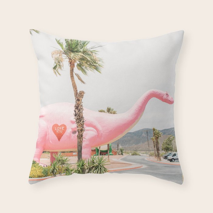 Pink Dinosaur | Cabazon Dinosaurs in Palm Springs California | Brontosaurus Love You Throw Pillow Gallery Image 1