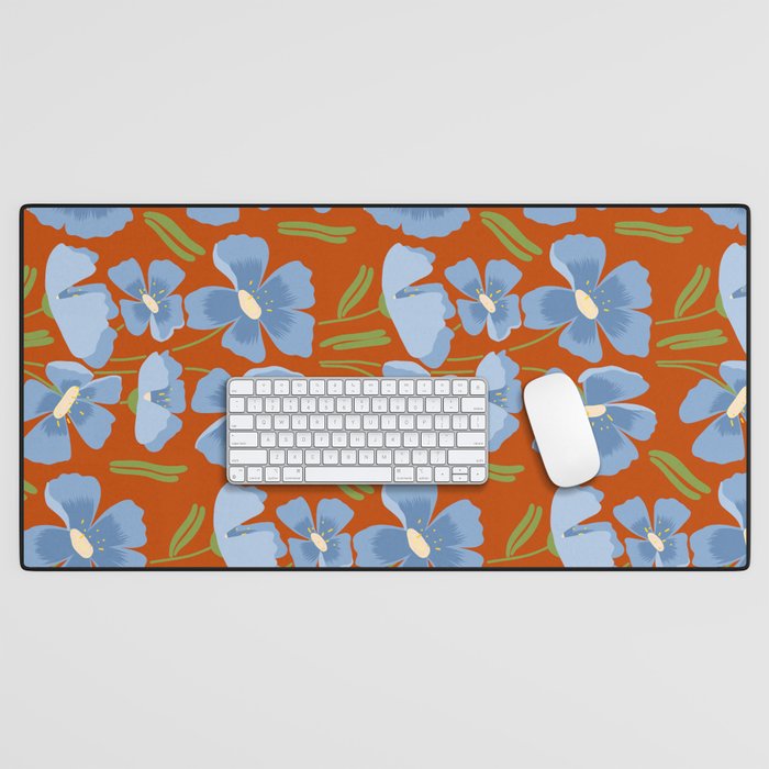 Harleigh Flower Art, Orange and Blue Desk Mat Gallery Image 1