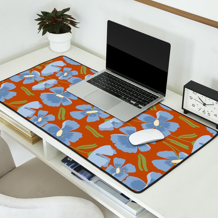Harleigh Flower Art, Orange and Blue Desk Mat Gallery Image 2