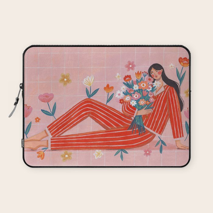 Modern Woman with Flowers Laptop Sleeve Gallery Image 1