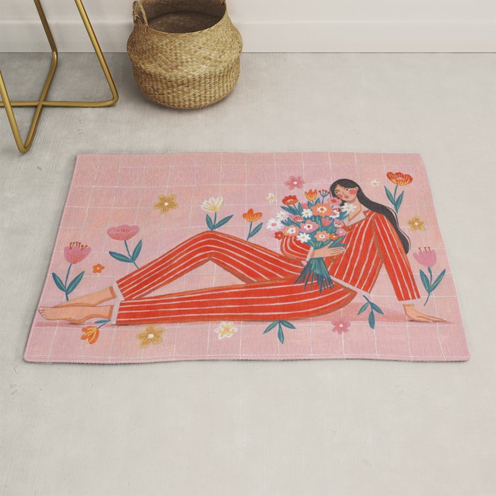Modern Woman with Flowers Rug Gallery Image 1