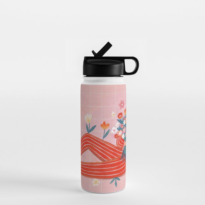 Modern Woman with Flowers Water Bottle Gallery Image 1