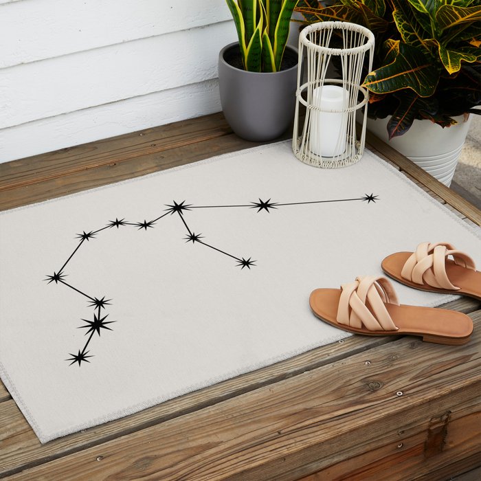 Aquarius Zodiac Star Constellation Line Art White Outdoor Rug Gallery Image 2