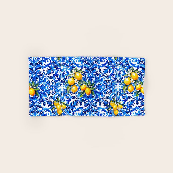 Blue Italian majolica baroque lemon art Bath Towel Gallery Image 1