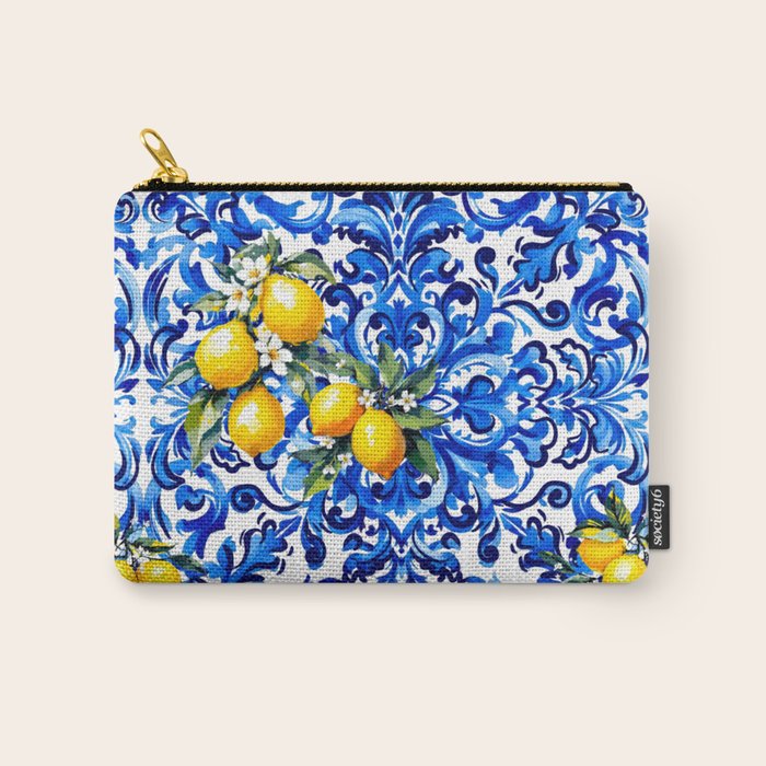 Blue Italian majolica baroque lemon art Carry All Pouch Gallery Image 1