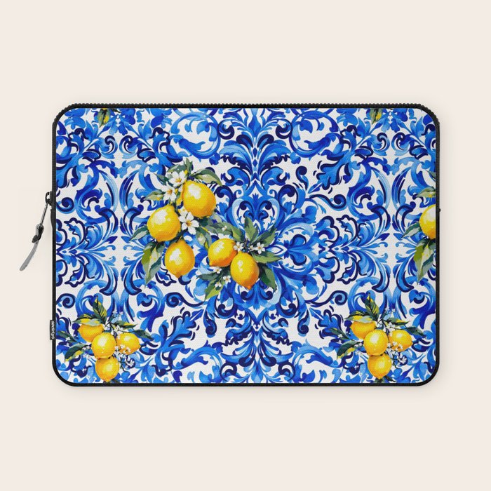 Blue Italian majolica baroque lemon art Laptop Sleeve Gallery Image 1