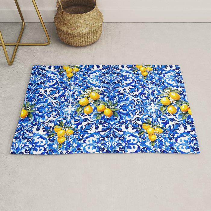 Blue Italian majolica baroque lemon art Rug Gallery Image 1