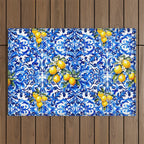 Blue Italian majolica baroque lemon art Outdoor Rug Gallery Image 1