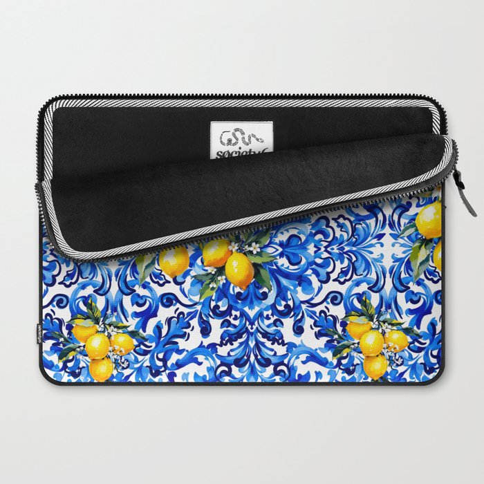 Blue Italian majolica baroque lemon art Laptop Sleeve Gallery Image 2