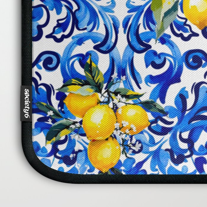 Blue Italian majolica baroque lemon art Laptop Sleeve Gallery Image 3