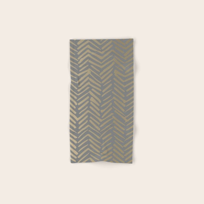 Herringbone, Boho, Mudcloth Pattern, Grey and Gold Towels Gallery Image 1