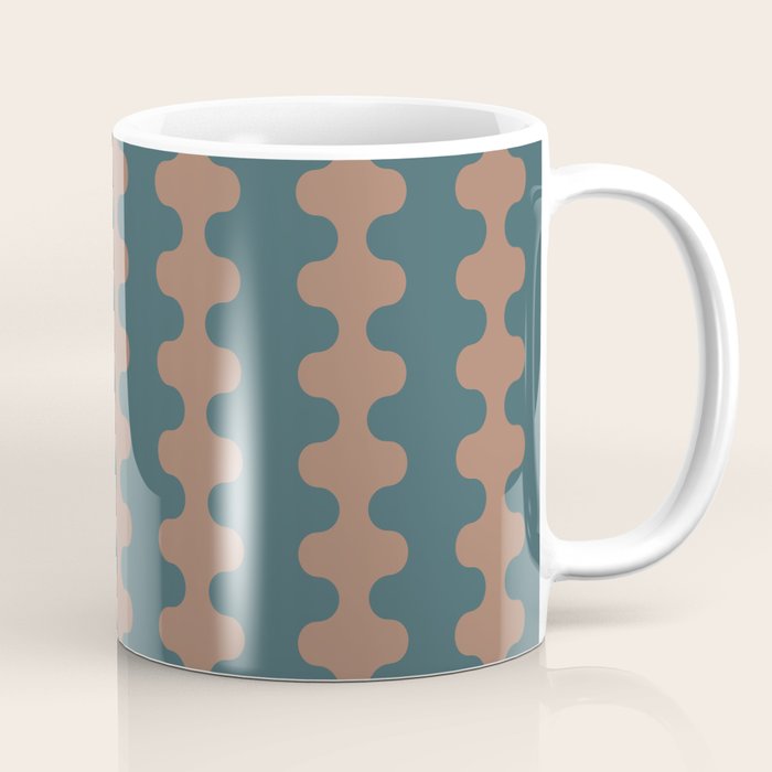 Wavy Stripes Mocha Brown and Dusty Teal Blue Ogee A-Go-Go Pattern Coffee Mug Gallery Image 1