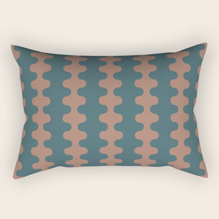 Wavy Stripes Mocha Brown and Dusty Teal Blue Ogee A-Go-Go Pattern Rectangular Pillow Gallery Image 2