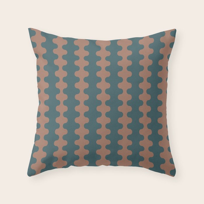 Wavy Stripes Mocha Brown and Dusty Teal Blue Ogee A-Go-Go Pattern Throw Pillow Gallery Image 6