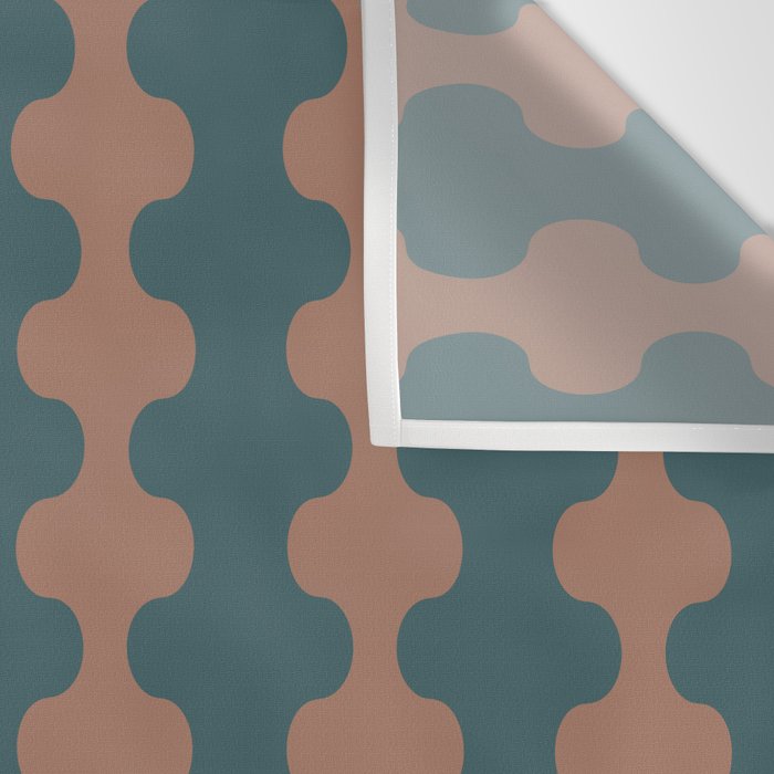 Wavy Stripes Mocha Brown and Dusty Teal Blue Ogee A-Go-Go Pattern Wall Tapestry Gallery Image 3