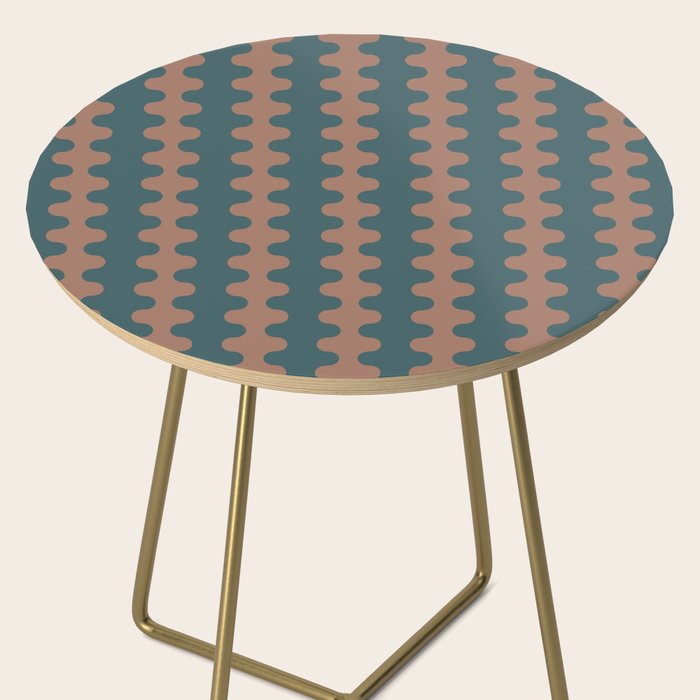 Wavy Stripes Mocha Brown and Dusty Teal Blue Ogee A-Go-Go Pattern Side Table Gallery Image 2