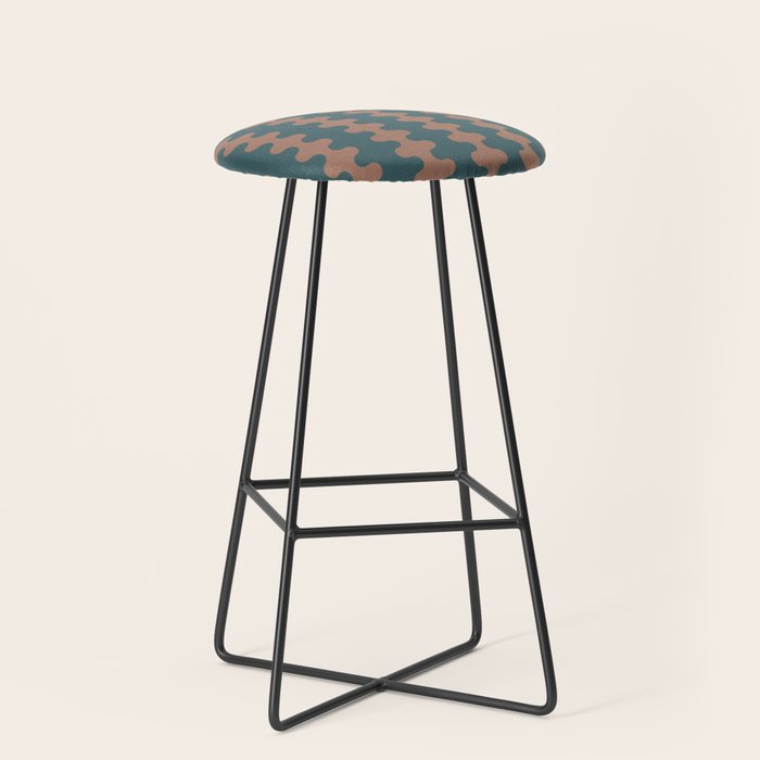 Wavy Stripes Mocha Brown and Dusty Teal Blue Ogee A-Go-Go Pattern Stool Gallery Image 1