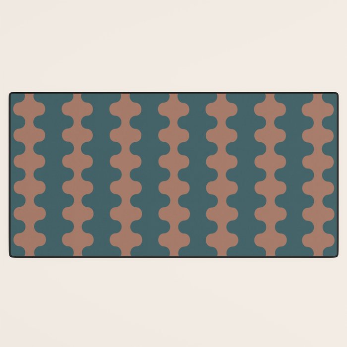 Wavy Stripes Mocha Brown and Dusty Teal Blue Ogee A-Go-Go Pattern Desk Mat Gallery Image 3