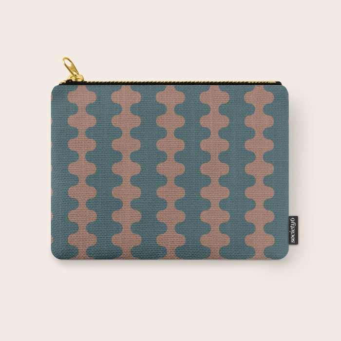 Wavy Stripes Mocha Brown and Dusty Teal Blue Ogee A-Go-Go Pattern Carry All Pouch Gallery Image 1