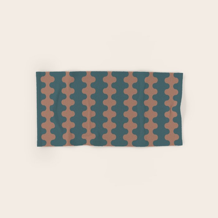 Wavy Stripes Mocha Brown and Dusty Teal Blue Ogee A-Go-Go Pattern Bath Towel Gallery Image 1