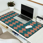 Wavy Stripes Mocha Brown and Dusty Teal Blue Ogee A-Go-Go Pattern Desk Mat Gallery Image 2
