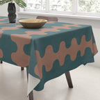 Wavy Stripes Mocha Brown and Dusty Teal Blue Ogee A-Go-Go Pattern Tablecloth Gallery Image 3