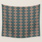 Wavy Stripes Mocha Brown and Dusty Teal Blue Ogee A-Go-Go Pattern Wall Tapestry Gallery Image 4