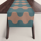 Wavy Stripes Mocha Brown and Dusty Teal Blue Ogee A-Go-Go Pattern Table Runner Gallery Image 1